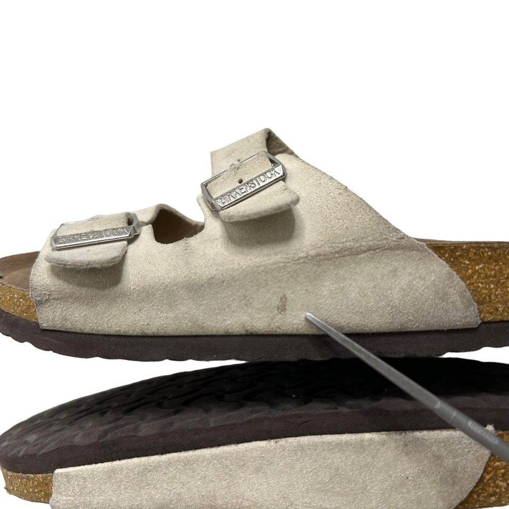 Birkenstock Arizona Suede Sandals Size 35 L 4 Narrow Soft Footbed Stone Gray - Picture 11 of 15